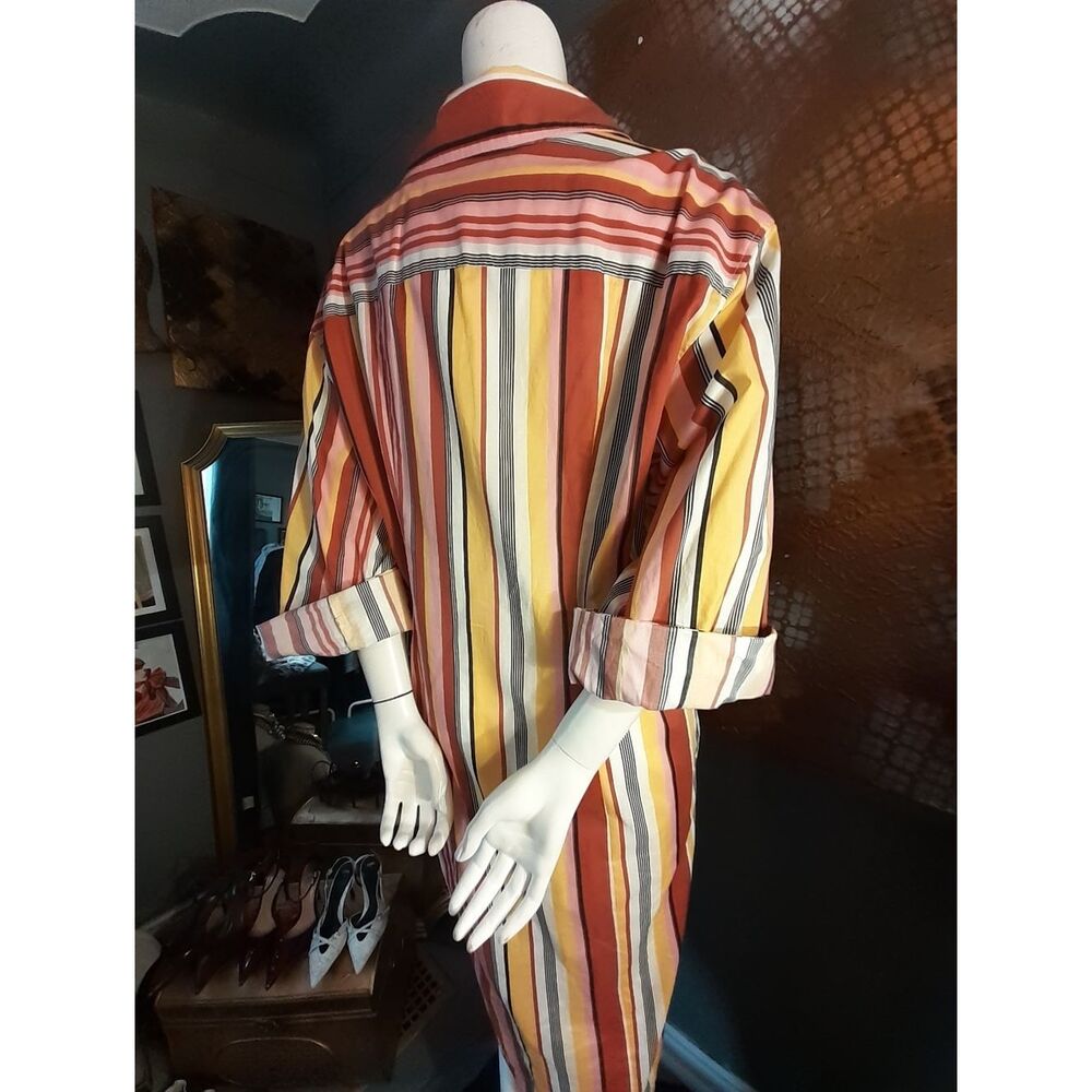 Zara 100% Cotton Striped Button-Front Maxi Shirt Dress in Warm Tones - Picture 5 of 16